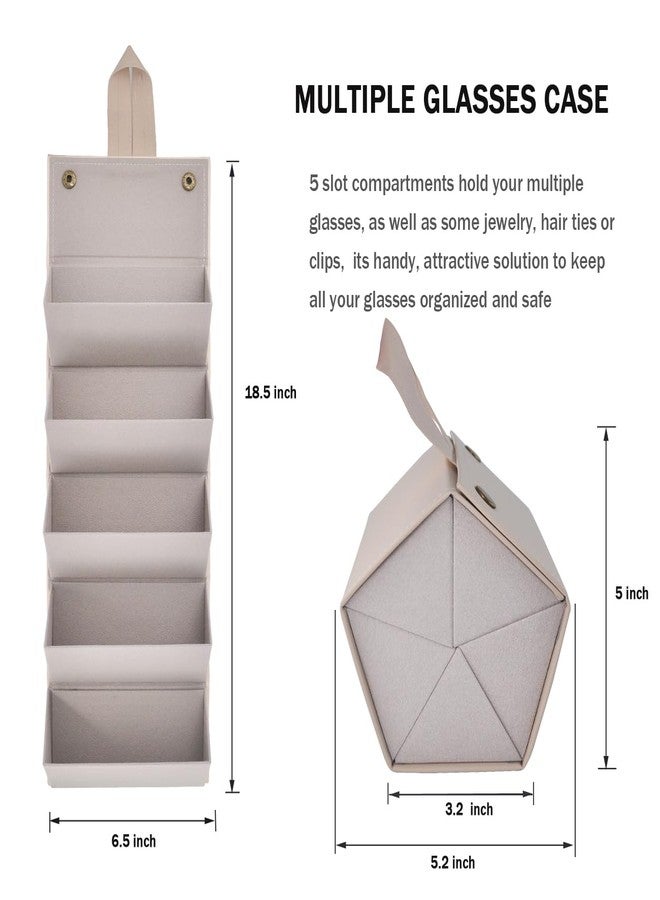 Kenpal Sunglasses Storage Organizer Holder Foldable Travel Case with 5 Slot Compartments for Multiple Glasses (Beige) - Image 3