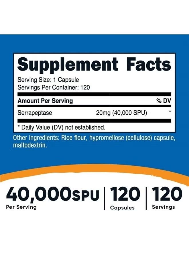 Nutricost, Serrapeptase, 20 mg (40,000 SPU), 120 Capsules - Image 1