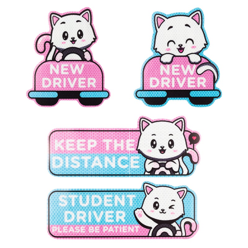 W1cwey Cute Cartoon Student Driver Car Magnet Cute New Driver Sign for Car Cartoon Reflective Student Driver Car Magnet Sticker Gift for Teen Girls Reusable Car Bumper Safety Sign (Kitty)