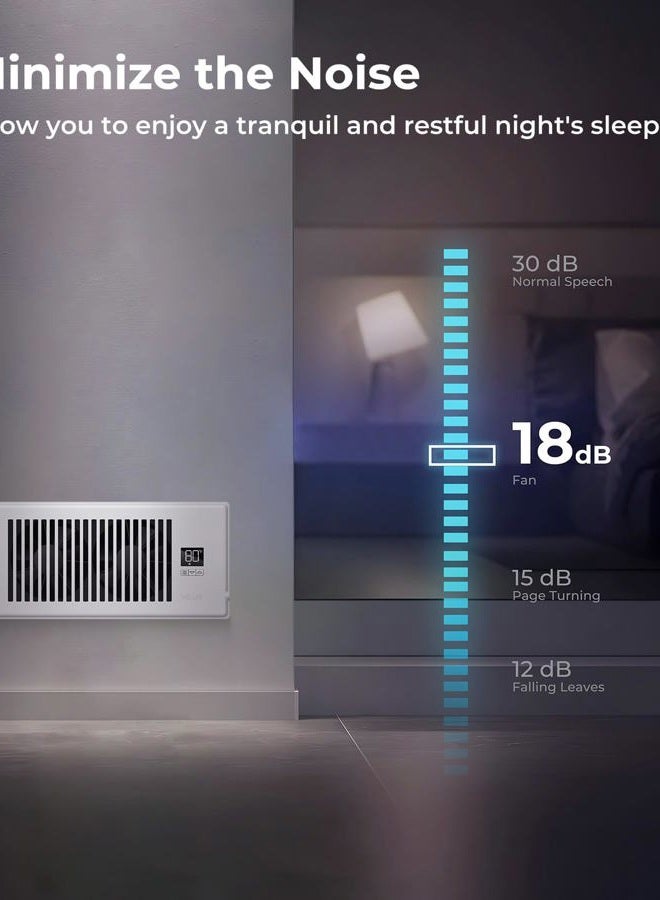 VELLEE Quiet Register Booster Fan Fits 4" x 10" (DUCT OPENING CUTOUT), 10-Speed Smart Heating Cooling AC Vent Booster Fan w/Remote Control & Thermostat Control (Vertical Grille - White) - Corded - Image 5