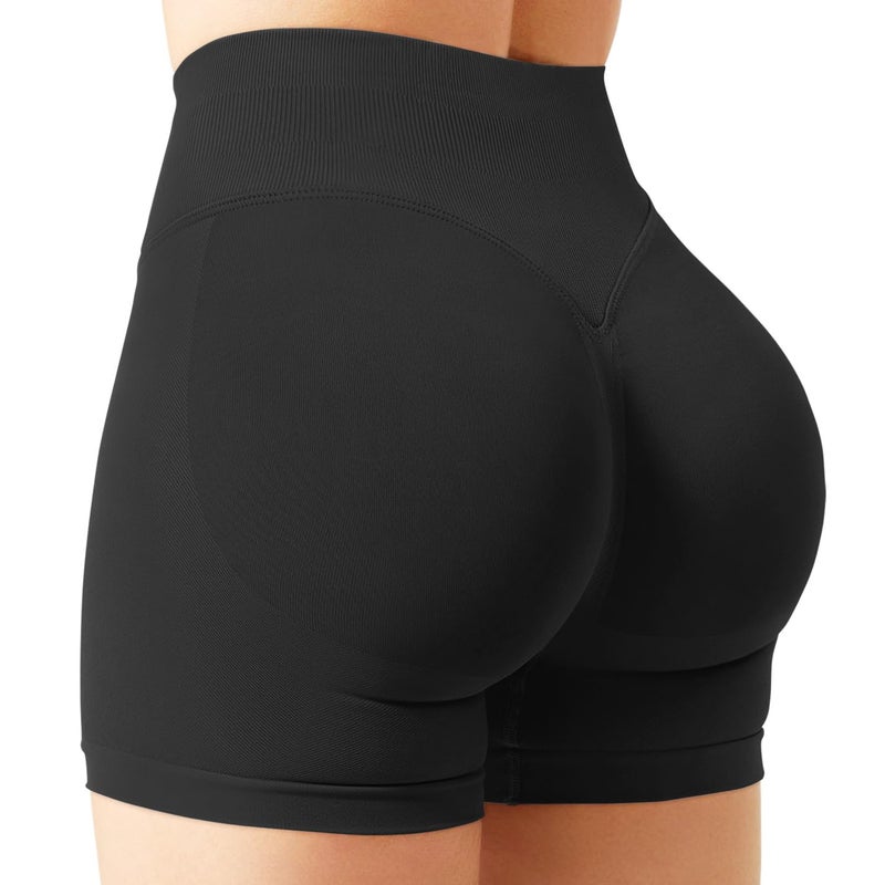 BumpGlow Women Workout Impact Shorts 4.5 Scrunch Butt Lifting Tummy Control Gym Shorts Comfy Running Seamless Booty Biker Shorts Black XL - Image 1