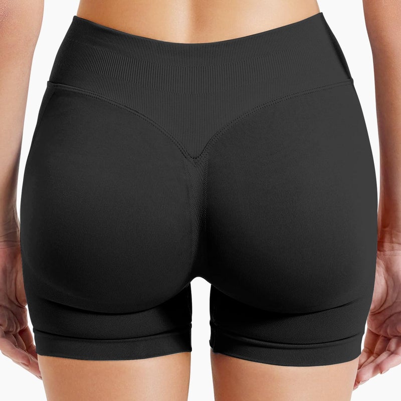 BumpGlow Women Workout Impact Shorts 4.5 Scrunch Butt Lifting Tummy Control Gym Shorts Comfy Running Seamless Booty Biker Shorts Black XL - Image 2