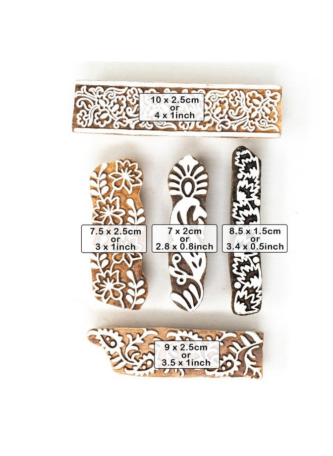 Hashcart Wooden Indian Traditional Design Printing Stamps / Blocks For Printing Saree Border | Set Of 5 | Dresses / Craft Card Making / Scrapbook / Clay Pottery  - Image 4