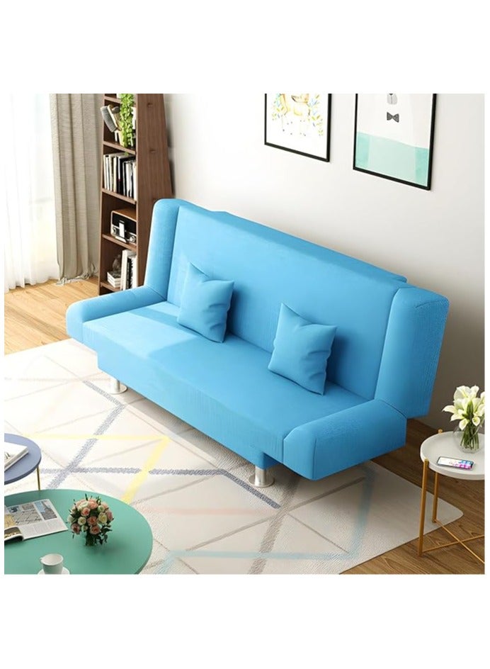 Poppins HOME Linen Armless Convertible Sleeper Sofa Bed for Living Room - Blue - 119.88 x 55.11 x 74.93 cm
