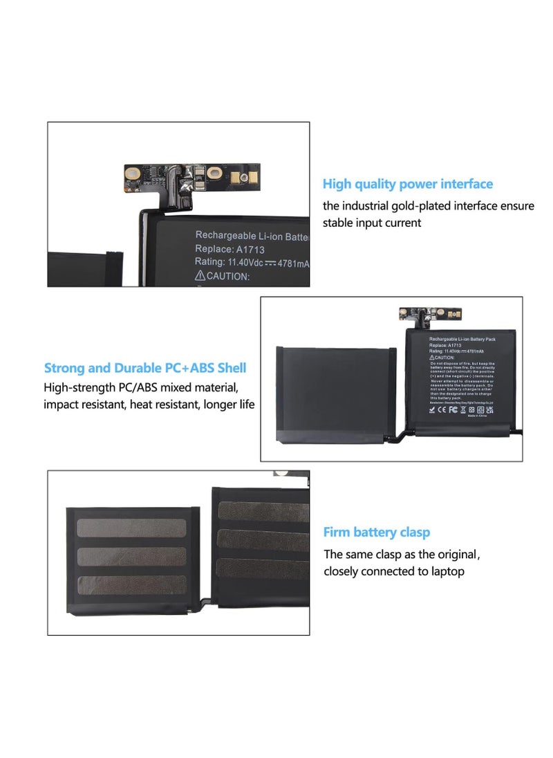 Generic A1713 13-inch Laptop Battery, Compatible with Models A1708 (2016-2017), EMC 2978, 3164, A2171, A2159 (2019), A2289 (2020), A2338, 4781mAh - 54.5Wh - 11.2V  - Image 2