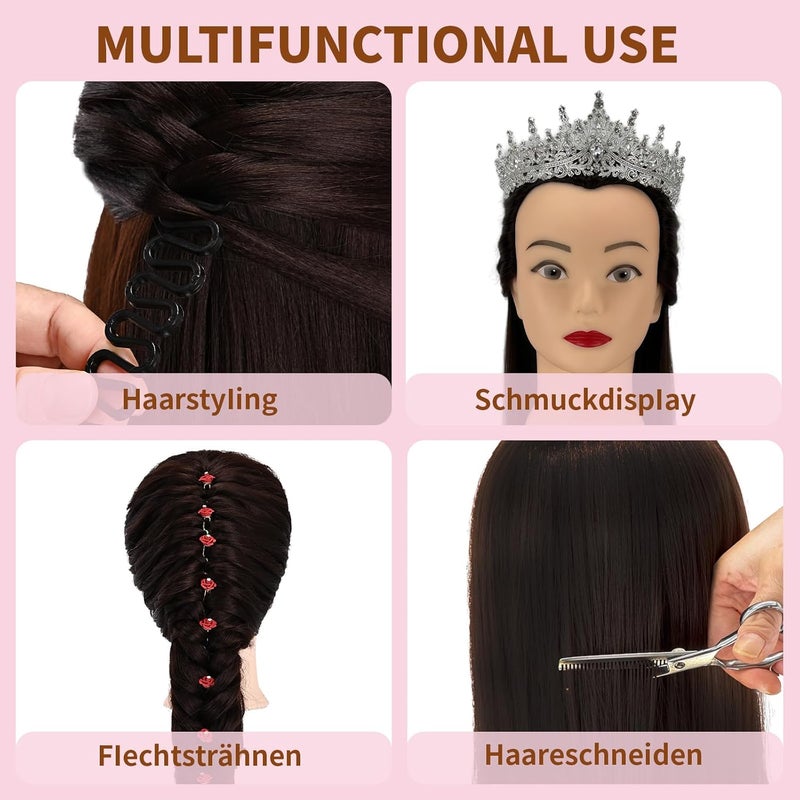 Aofadaning Professional Children's Hairdressing Set - Mannequin Head with Wig Stand and Hairdressing Head Shape for Hairdressers, Schoolgirls and Hairdressing Schools (Reddish-Black) - Image 3