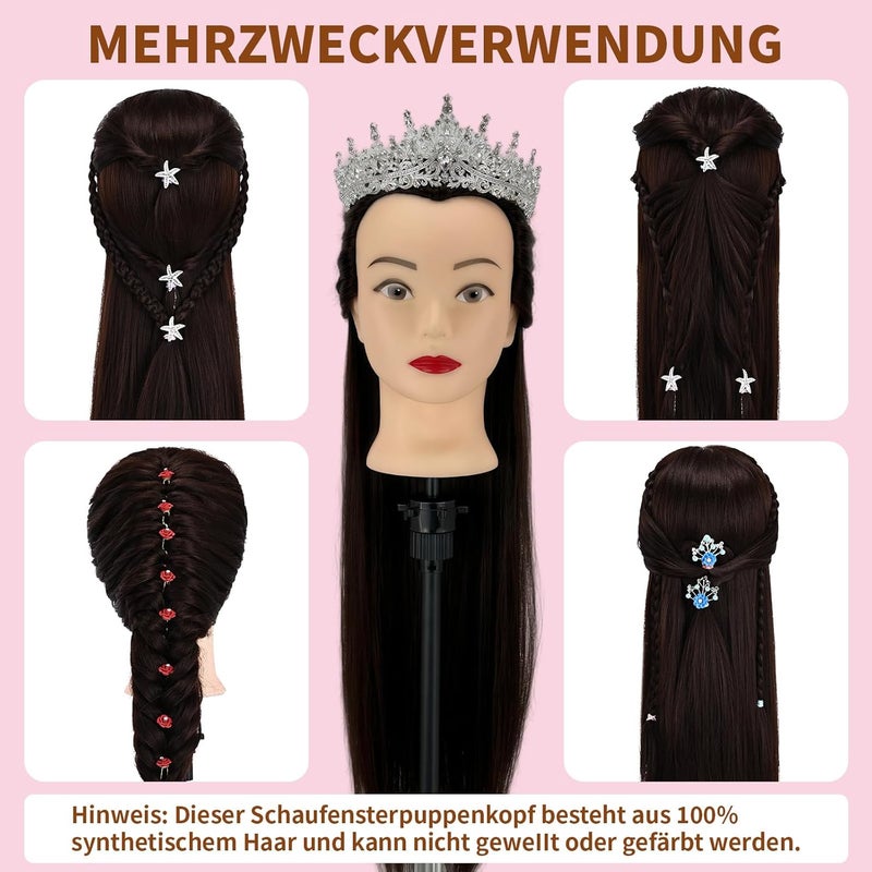Aofadaning Professional Children's Hairdressing Set - Mannequin Head with Wig Stand and Hairdressing Head Shape for Hairdressers, Schoolgirls and Hairdressing Schools (Reddish-Black) - Image 5