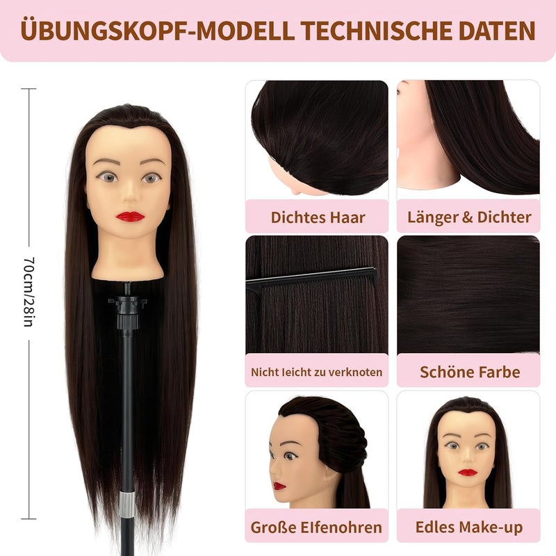 Aofadaning Professional Children's Hairdressing Set - Mannequin Head with Wig Stand and Hairdressing Head Shape for Hairdressers, Schoolgirls and Hairdressing Schools (Reddish-Black) - Image 2