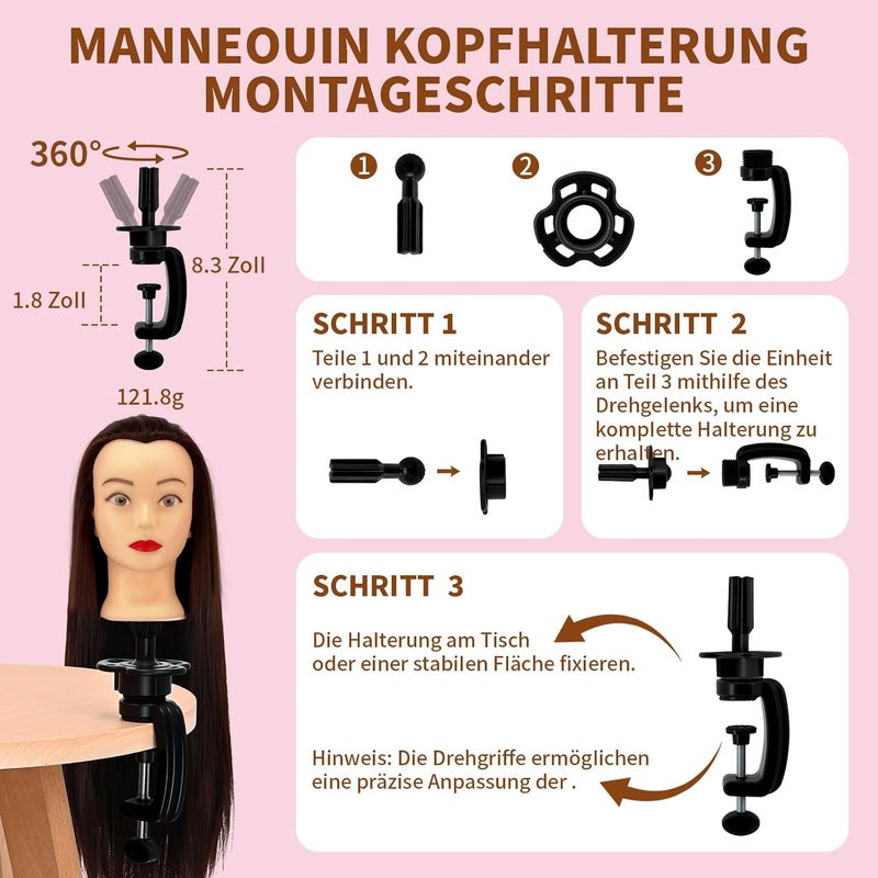 Aofadaning Professional Children's Hairdressing Set - Mannequin Head with Wig Stand and Hairdressing Head Shape for Hairdressers, Schoolgirls and Hairdressing Schools (Reddish-Black) - Image 4