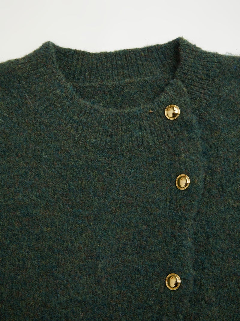 CIDER Womens Wool Blend Knit Cardigan Trendy Crew Neck Button Down Long Sleeve Cozy Fall Fashion Sweater Loose Fit Wool Top Dark Green - Image 5