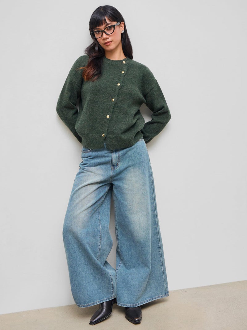CIDER Womens Wool Blend Knit Cardigan Trendy Crew Neck Button Down Long Sleeve Cozy Fall Fashion Sweater Loose Fit Wool Top Dark Green - Image 4