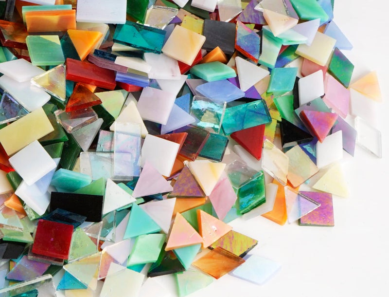 Lanyani Iridescent Glass Mosaic Tiles Bulk, 4-Shapes 700 Pieces Sparkle Iridized Stained Glass Tile for Mosaic Crafts - Image 3