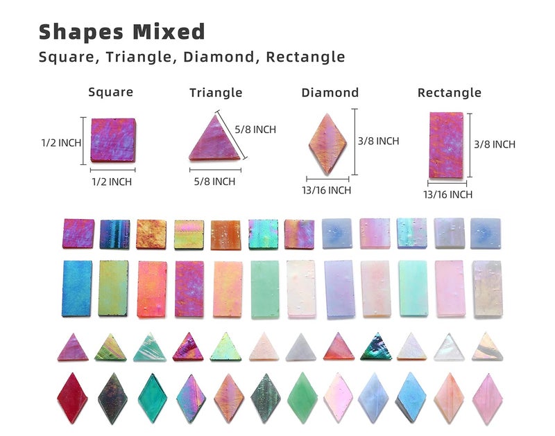 Lanyani Iridescent Glass Mosaic Tiles Bulk, 4-Shapes 700 Pieces Sparkle Iridized Stained Glass Tile for Mosaic Crafts - Image 4