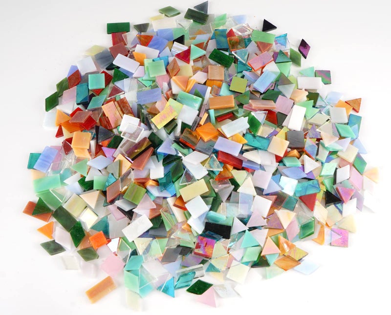 Lanyani Iridescent Glass Mosaic Tiles Bulk, 4-Shapes 700 Pieces Sparkle Iridized Stained Glass Tile for Mosaic Crafts - Image 5