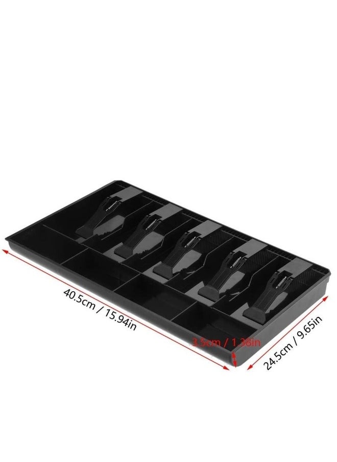 Generic Cash Drawer 5 Grids Black Cash Box Register Insert Coin Trays Cashier Tidy Storage Safe Cash Tray for Business Use (Black)  - Image 1
