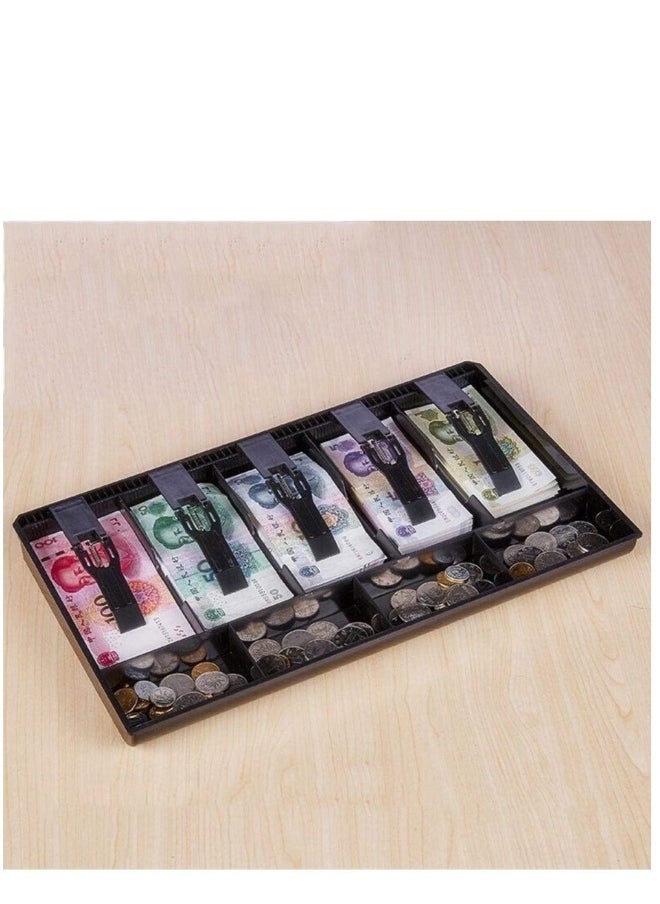 Generic Cash Drawer 5 Grids Black Cash Box Register Insert Coin Trays Cashier Tidy Storage Safe Cash Tray for Business Use (Black)  - Image 2