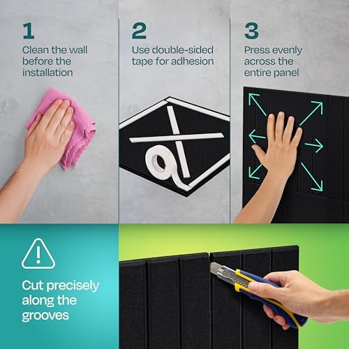 Ekkogo Acoustic Panels 12-Pack Soundproof Wall Panels 12"x12"x0.4" Decorative Sound Dampening for Your Home, Office, Studio, Bedroom & More with Unique LineWave Carving [Deep Black] - Image 5