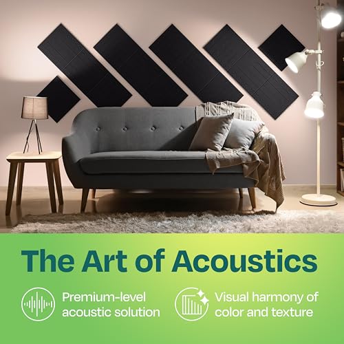 Ekkogo Acoustic Panels 12-Pack Soundproof Wall Panels 12"x12"x0.4" Decorative Sound Dampening for Your Home, Office, Studio, Bedroom & More with Unique LineWave Carving [Deep Black] - Image 2