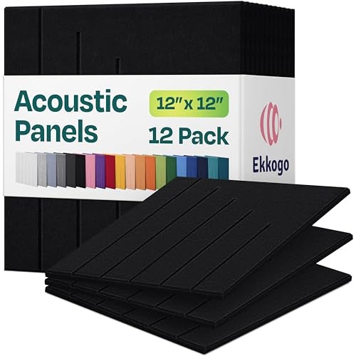 Ekkogo Acoustic Panels 12-Pack Soundproof Wall Panels 12"x12"x0.4" Decorative Sound Dampening for Your Home, Office, Studio, Bedroom & More with Unique LineWave Carving [Deep Black] - Image 1