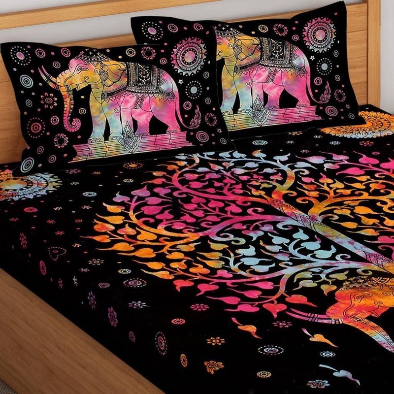 The Hobby Bounty The Hobby Bounty THB Tie Dye Luxury Soft Cotton Multicolor King Size 400 TC Printed Bedsheet Set with 2 Pillow Cover Wrinkle and Fade Resistant Bedsheet 