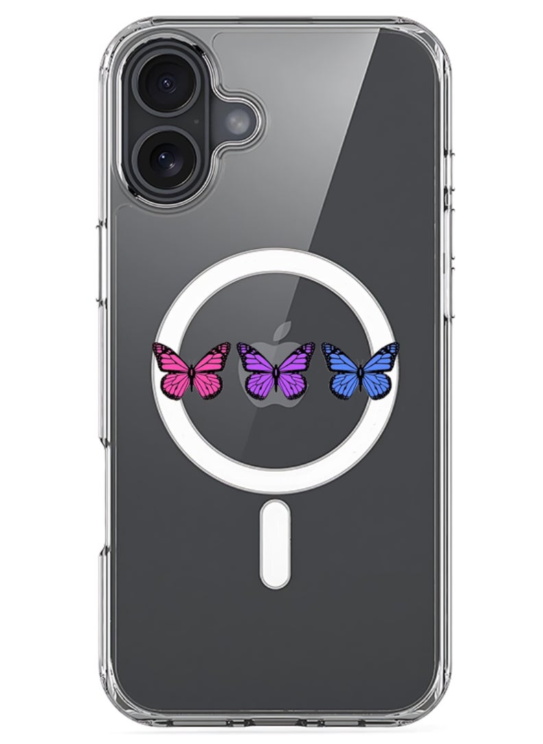 Theodor - iPhone 16 Plus Magsafe Magnetic Case for iPhone Compatible with Wireless Charging, Shockproof Phone Bumper Cover - Butterflies - Image 1