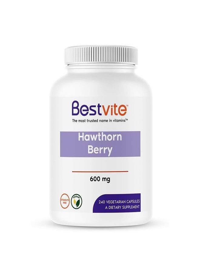 BESTVITE Hawthorn Berry 600mg per Capsule (240 Vegetarian Capsules) - No Stearates - No Fillers - Vegan - Non GMO - Gluten Free  - Image 1