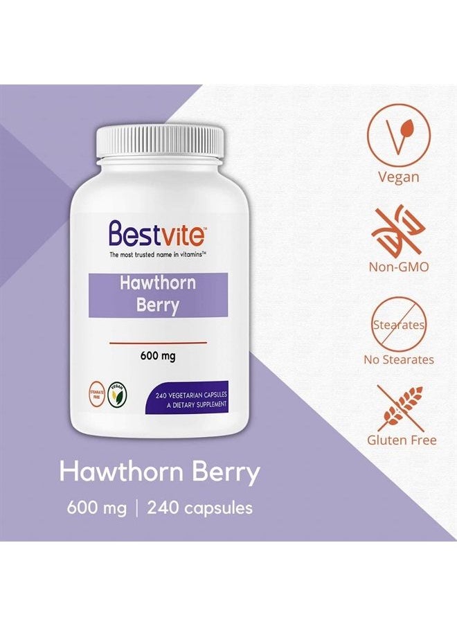 BESTVITE Hawthorn Berry 600mg per Capsule (240 Vegetarian Capsules) - No Stearates - No Fillers - Vegan - Non GMO - Gluten Free  - Image 3