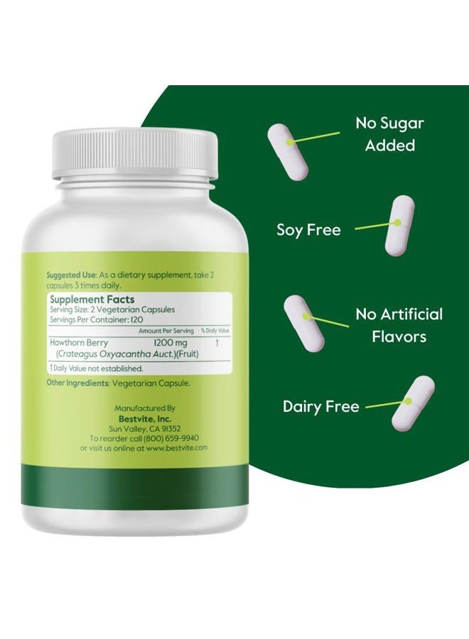 BESTVITE Hawthorn Berry 600mg per Capsule (240 Vegetarian Capsules) - No Stearates - No Fillers - Vegan - Non GMO - Gluten Free - Image 3