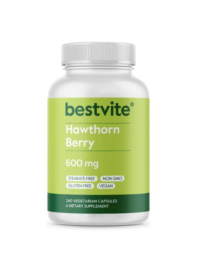 BESTVITE Hawthorn Berry 600mg per Capsule (240 Vegetarian Capsules) - No Stearates - No Fillers - Vegan - Non GMO - Gluten Free - Image 1