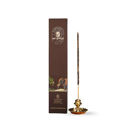 ART OF PUJA Sandalwood Handcrafted Incense – 30 Agarbatti Stick | 1 Hr Burning Time, 2+ Hr Fragrance Retention | Rich Chandan Aroma | Free Agarbatti Holder | Incense Sticks for Home - Image 1