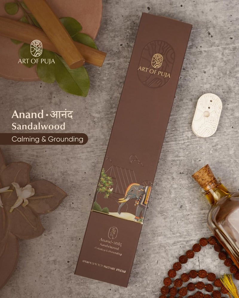 ART OF PUJA Sandalwood Handcrafted Incense – 30 Agarbatti Stick | 1 Hr Burning Time, 2+ Hr Fragrance Retention | Rich Chandan Aroma | Free Agarbatti Holder | Incense Sticks for Home - Image 2