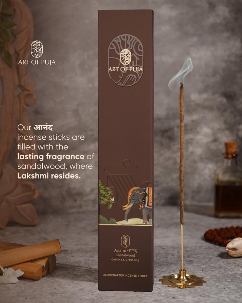 ART OF PUJA Sandalwood Handcrafted Incense – 30 Agarbatti Stick | 1 Hr Burning Time, 2+ Hr Fragrance Retention | Rich Chandan Aroma | Free Agarbatti Holder | Incense Sticks for Home - Image 3