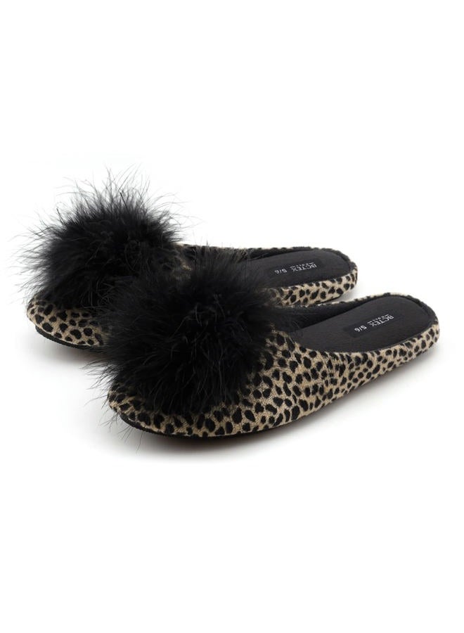BCTEX COLL Women's Cozy Velvet Memory Foam House Slipper,Ladies Fuzzy Bedroom Slipper Non-slip Sole (7-8, Leopard, numeric_7) - Image 1