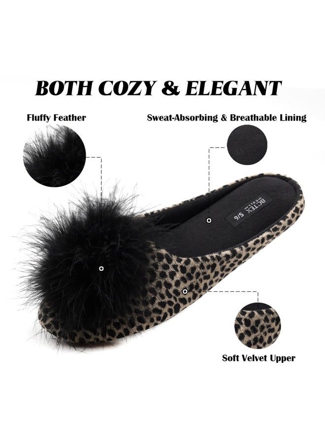 BCTEX COLL Women's Cozy Velvet Memory Foam House Slipper,Ladies Fuzzy Bedroom Slipper Non-slip Sole (7-8, Leopard, numeric_7) - Image 2