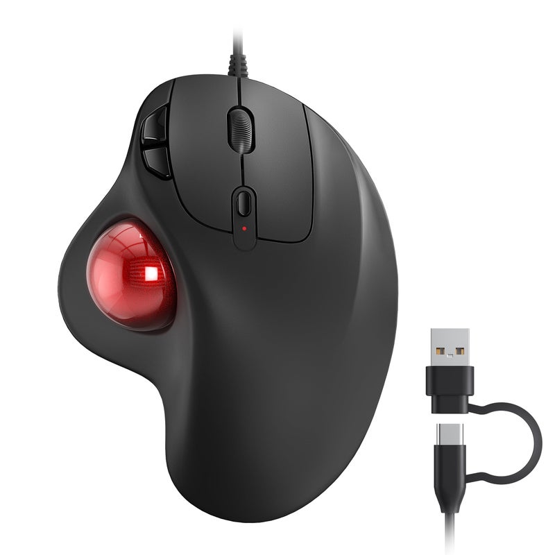 Nulea M509 Trackball Mouse Wired, Ergonomic Design, Easy Thumb Control, Precise & Smooth Tracking, 2-in-1 Interface (Type A &Type C), Compatible for PC, Laptop, Mac, Windows(Red). - Image 1