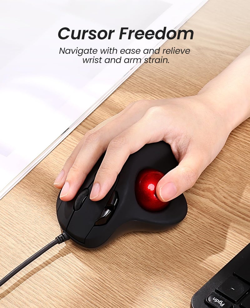 Nulea M509 Trackball Mouse Wired, Ergonomic Design, Easy Thumb Control, Precise & Smooth Tracking, 2-in-1 Interface (Type A &Type C), Compatible for PC, Laptop, Mac, Windows(Red). - Image 2