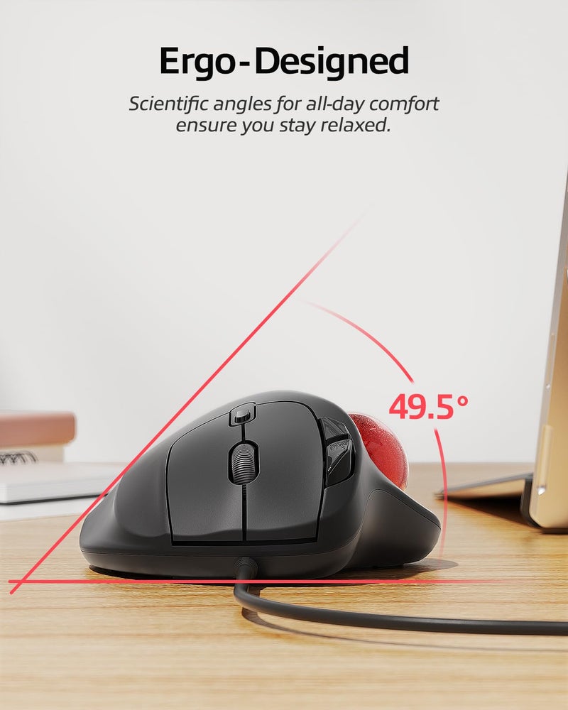 Nulea M509 Trackball Mouse Wired, Ergonomic Design, Easy Thumb Control, Precise & Smooth Tracking, 2-in-1 Interface (Type A &Type C), Compatible for PC, Laptop, Mac, Windows(Red). - Image 3