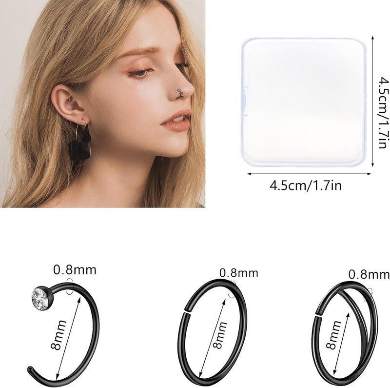 ONESING 9-40 Pcs Nose Rings - Hoops, Studs & L Shape - Hypoallergenic Stainless Steel Nose Piercings for Women & Men - Image 2