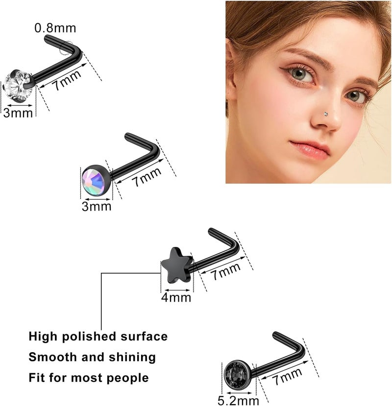 ONESING 9-40 Pcs Nose Rings - Hoops, Studs & L Shape - Hypoallergenic Stainless Steel Nose Piercings for Women & Men - Image 3