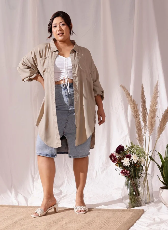 CURVY STREET Beige Oversized Casual Shirt for Women