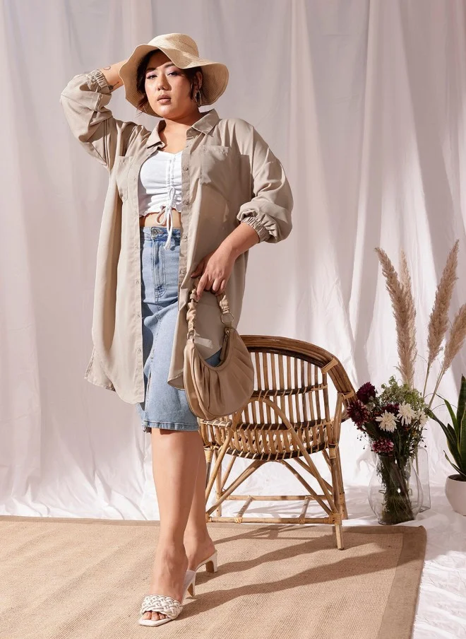 CURVY STREET Beige Oversized Casual Shirt for Women