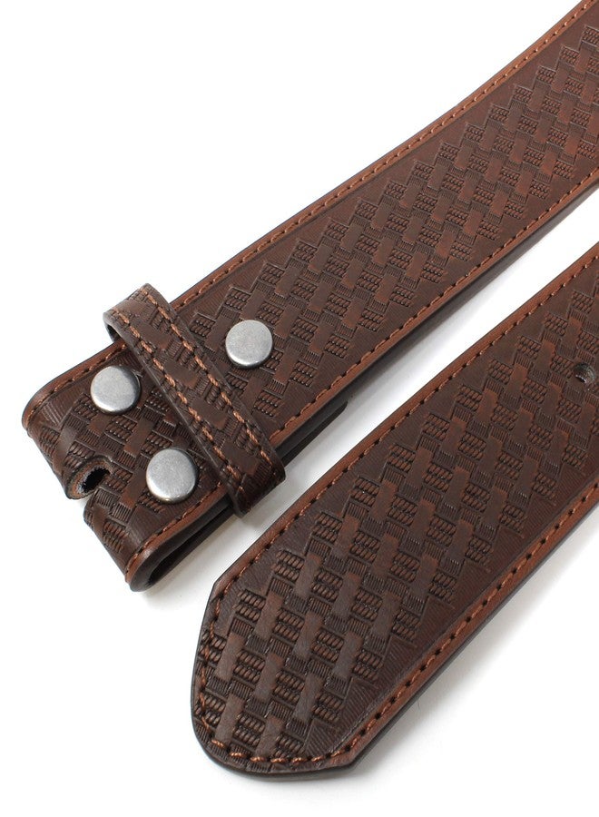 BC Belts Leather Belt Strap with Embossed Basket Weave Pattern 1.5" Wide with Snaps (Brown-XL) - Image 2