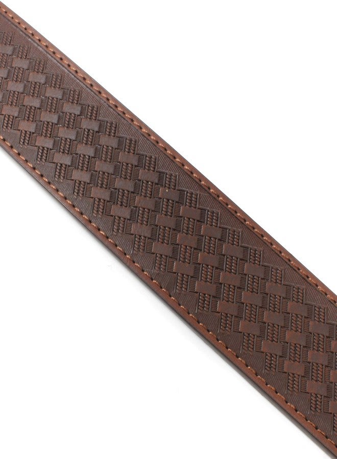BC Belts Leather Belt Strap with Embossed Basket Weave Pattern 1.5" Wide with Snaps (Brown-XL) - Image 3