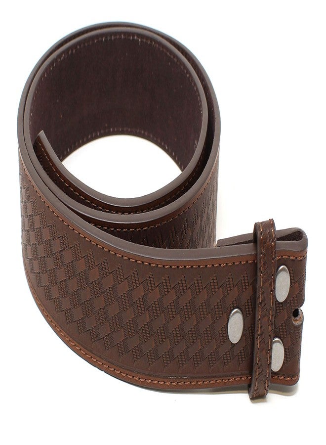BC Belts Leather Belt Strap with Embossed Basket Weave Pattern 1.5" Wide with Snaps (Brown-XL) - Image 1