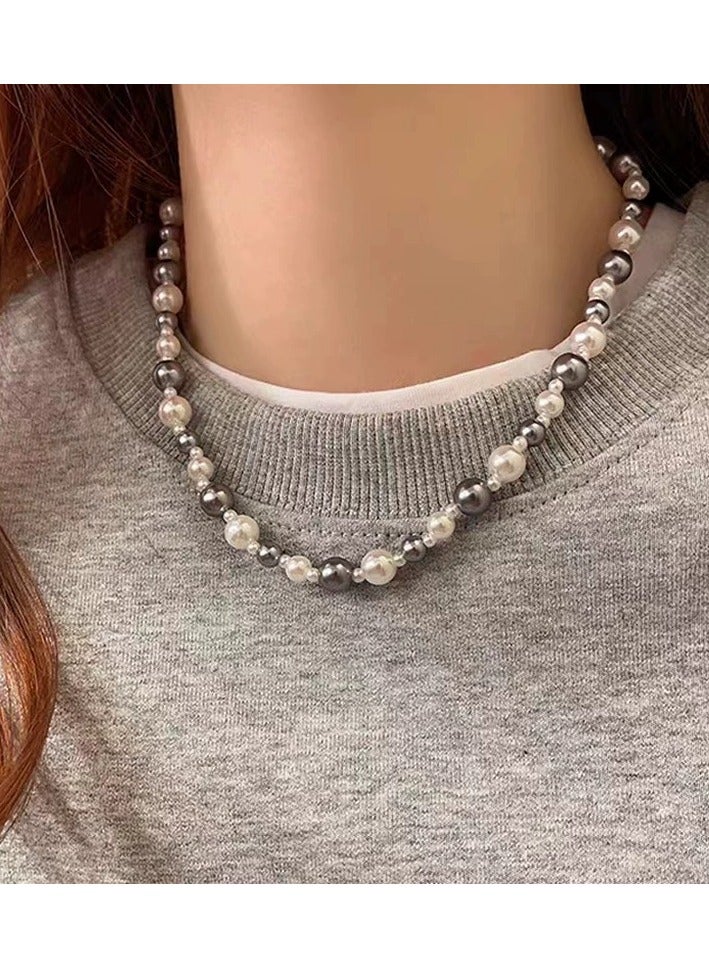 Goolsky Gray & White Mixed Pearl Necklace for Women – Elegant Small-Batch Luxury Collar Chain, Trending Fashion Jewelry