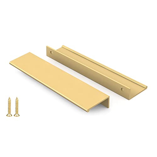 Peaha 10 Pack Kitchen Cabinet Handles 614 inch Matte Gold Pulls for Dresser Drawers Brushed Brass Door Edge Finger Pull Hardware - Image 1
