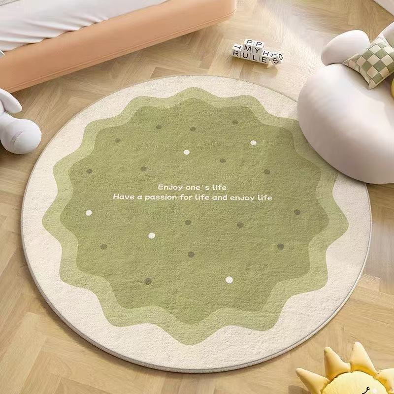 Cream Faux Cashmere Round Rug for Living Room Bedroom Entryway - Large Area Floor Mat