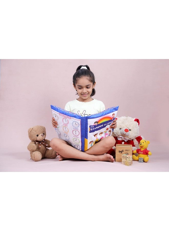 Keshav Creation Velvet Learning Cushion Pillow Book Kids with English | Alphabet, Numbers, Animal Names | Kids Learning Toys (Blue) - Image 4