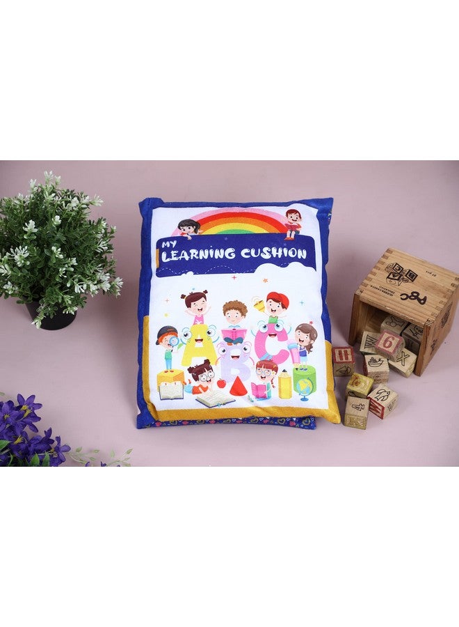 Keshav Creation Velvet Learning Cushion Pillow Book Kids with English | Alphabet, Numbers, Animal Names | Kids Learning Toys (Blue) - Image 3