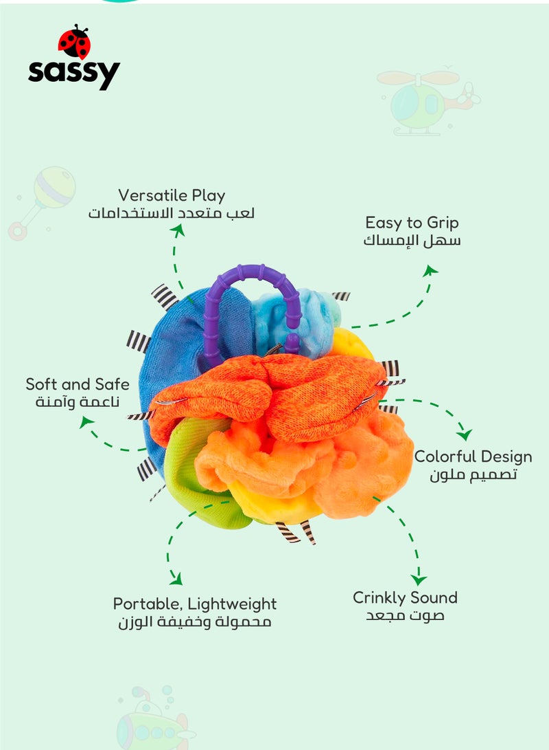 Sassy Sassy Crinkle Ball Sensory Toy - Soft Textured Fabric, Crinkling Sound, Easy Grip Ring, Stimulates Touch & Hearing - Developmental Baby Toy for 3+ Months  - Image 4